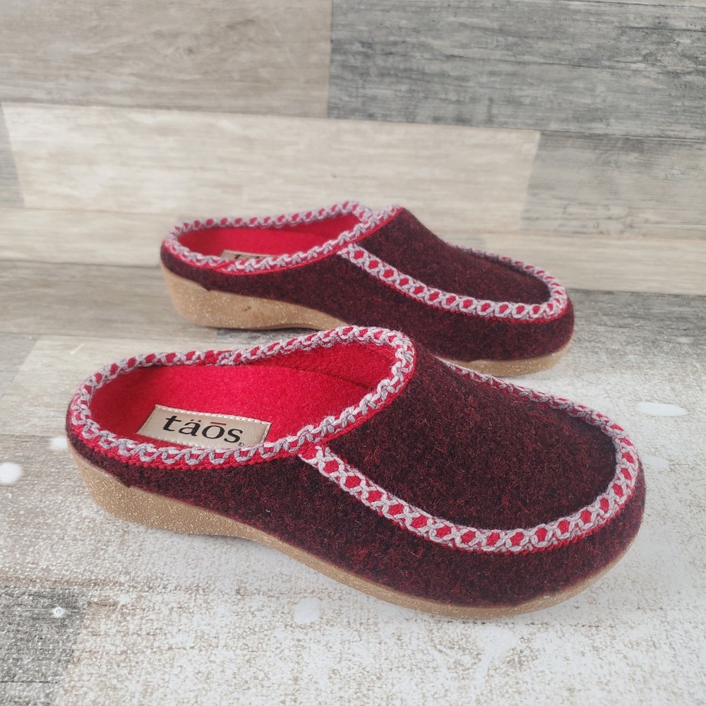 Taos Woolma Womens Clogs Sz 5 - 5.5 Deep Red Wool Comfort Slip On Closed Toe